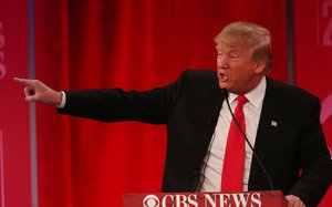 Republican presidential candidate, businessman Donald Trump speaks during the CBS News Republican presidential debate at the Peace Center, Saturday, Feb. 13, 2016, in Greenville, S.C.