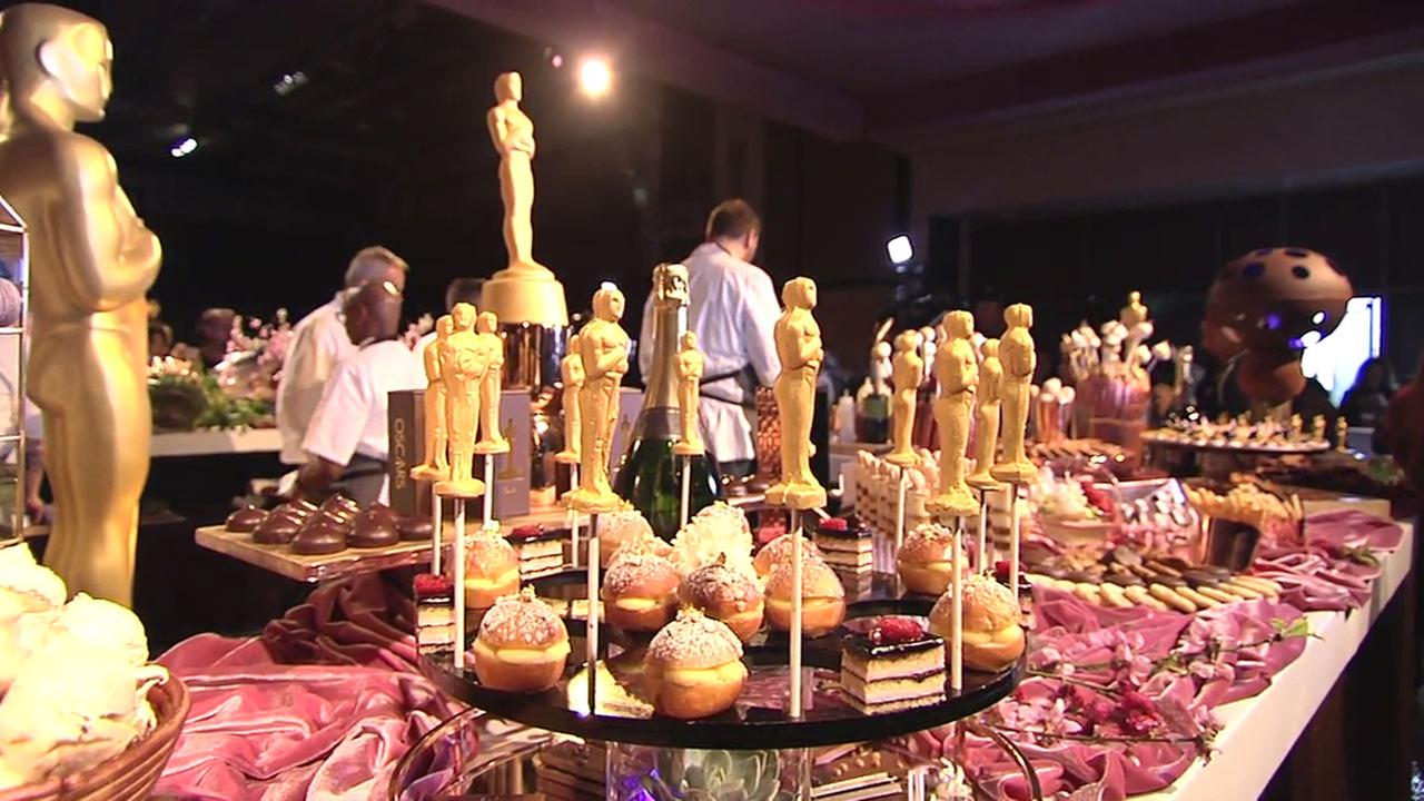 Small dessert Oscar statues are shown in a preview of the food at the Governors Ball on Thursday, Feb. 18, 2016.