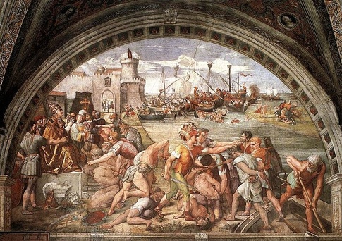 This is either Raphael's fresco of the Battle of Ostia, 846--or the train station in Cologne.