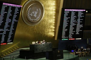 The General Assembly adopted a resolution deciding that the flags of non-member observer States at the United Nations maintaining permanent observer missions at Headquarters shall be raised at Headquarters and United Nations offices following the flags of the States Members of the United Nations, 10 September, 2015.