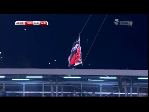 Serbia vs Albania | Fight in Stadium ~ Albanian flag in Belgrade 2014