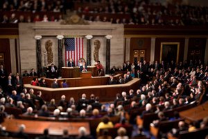 File - President Barack Obama gives his State of the Union address to a joint session of Congress in the House Chamber of the U.S. Capitol, Jan. 27, 2010.