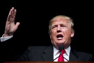 Republican presidential candidate Donald Trump speaks at a campaign event Sunday, Feb. 21, 2016, in Atlanta. (AP Photo/David Goldman)