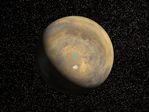 1999/08/26 Proposed Mars Polar Lander Landing Site (Global Perspective) - A mosaic of 24 images taken on a single northern summer day in April 1999 are stitched together to create a global view of Mars. We rotate the planet to reveal the South Pole. Vikin