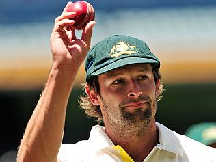 2011 Boxing Day Test. Australia v India. MCG. Day 3. Cricket. Ben Hilfenhaus holds aloft the ball after taking 5 wickets.