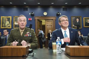 Marine Corps Gen. Joseph F. Dunford Jr., chairman of the Joint Chiefs of Staff, and Defense Secretary Ash Carter testify before the House Appropriations Committee in Washington, D.C., Feb. 25, 2016.