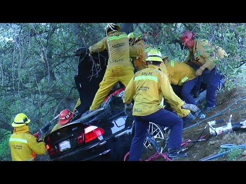 L.A. County Fire Dept. Cut Free Trapped Driver - Feb 21, 2016