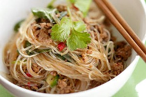 Spicy pork and noodle stir-fry.