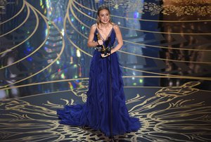 Brie Larson accepts the award for best actress in a leading role for “Room” at the Oscars on Sunday, Feb. 28, 2016, at the Dolby Theatre in Los Angeles.