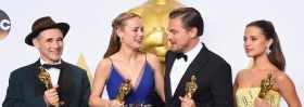 Actor Mark Rylance, winner of Best Supporting Actor for 'Bridge of Spies,' actress Brie Larson, winner of Best Actress ...