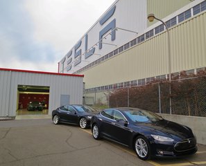 New Tesla Model S cars at the Tesla Factory in 2012