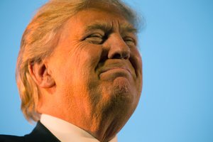 In this Feb. 27, 2016 file photo, Republican presidential candidate Donald Trump pauses during while speaking at a rally in Millington, Tenn.