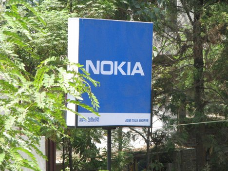 Nokia logo seen on a board, Pune, India