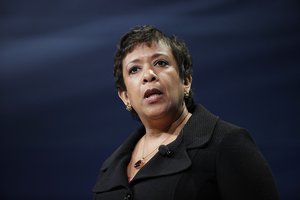 U.S. Attorney General Loretta Lynch delivers remarks during a keynote address to the RSA Conference Tuesday, March 1, 2016, in San Francisco. Law enforcement and technology companies at odds over encryption and other issues of digital privacy need to have an