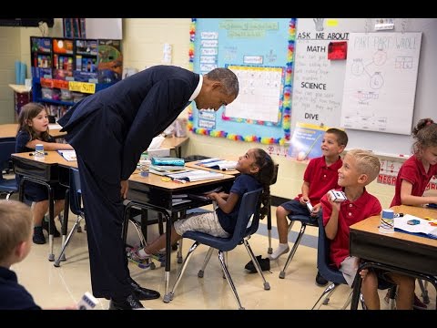 President Obama Talks with First-Graders at Tinker Elementary School