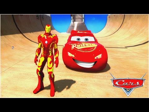 Iron Man riding his Lightning Rayo McQueen Cars  HD 1080p (Disney Pixar Cars)