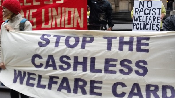 Banners at a recent rally in Melbourne. Photo by Kerry Davies.