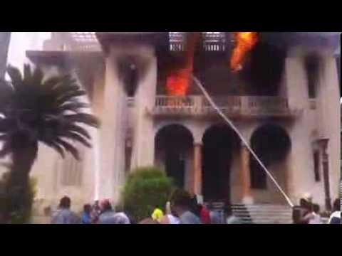 Fire fighters fight against the fire in the giza governorate building