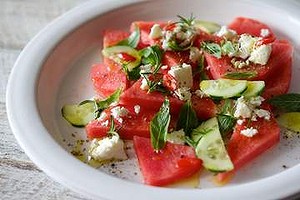 Watermelon, feta and mint salad.