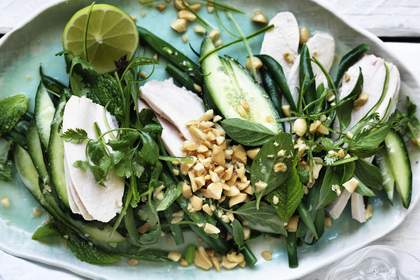 Coconut chicken salad with mint and lime.