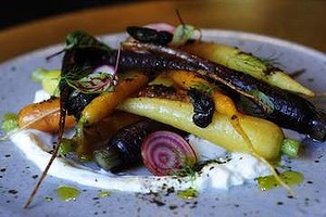 Baby carrots, yoghurt and licorice root at Mocan and Green Grout in Canberra.