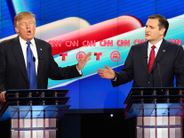 Donald Trump and Ted Cruz, during a Republican presidential debate in Houston last month.