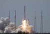 A SpaceX Falcon 9 rocket lifts off from Space Launch Complex 40 at Cape Canaveral Air Force Station. The Falcon 9 launched on time at 10:21 a.m. EDT. After liftoff, an anomaly occurred.