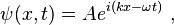  \psi (x,t) = A e^{i \left( kx - \omega t \right)} \ , 