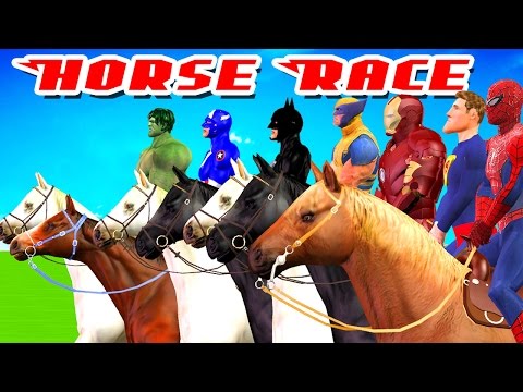 Spiderman and Ironman Cartoons & Batman And Hulk Horse Racing Videos For Children