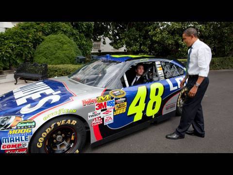 President Obama Looks Under Hood of No. 48 with Jimmie Johnson