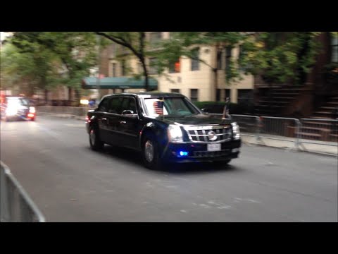 United States President Obama's Presidential Motorcade With U.S. Secret Service & NYPD In Manhattan