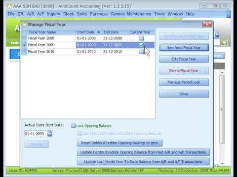 AutoCount Video 07: Manage Fiscal Year