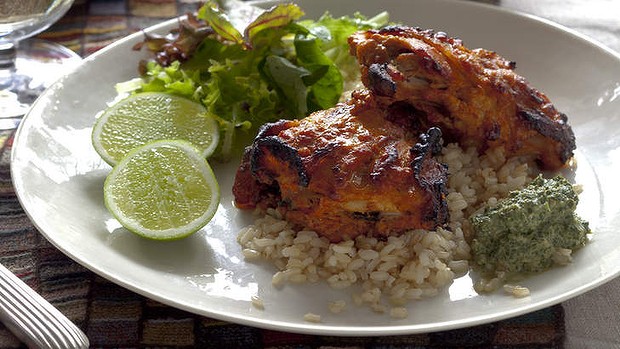 Tandoori chicken with mint yoghurt.