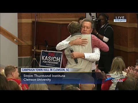 John Kasich hugs supporter (C-SPAN)