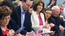 Labour leader Joan Burton at the count at Phibblestown community centre, Dublin. ‘We stand on the brink of a potentially exciting economic and social programme for a new government. However, the talk is not of this, but of party political advantage.’ Photograph: Brian Lawless/PA 