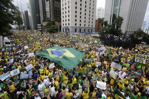 Demonstrators march to demand the impeachment of Brazil's President Dilma Rousseff in Sao Paulo, Brazil, Sunday, March 15, 2015