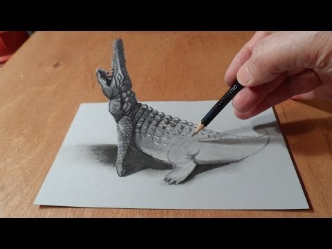 Trick Art Drawing 3D Crocodile, Visual Illusion