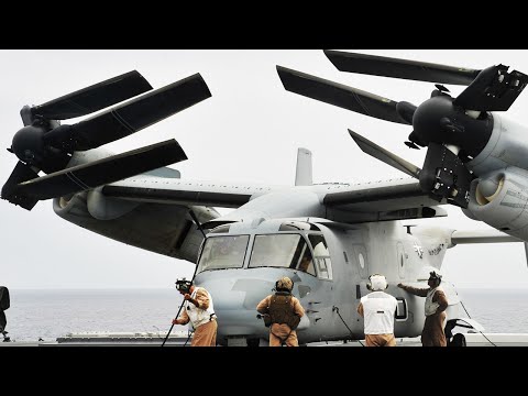 The US Marines Hybrid Transformer Helicopter/Plane in Action - V-22 Osprey