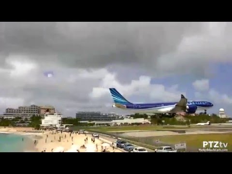 Azerbaijan Airlines A340 Landing in St. Maarten on 3/12/2016