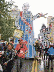 Protest puppet, Cochabamba, Bolivia Water War, 2000