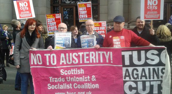 TUSC supporters at the protest outside Glasgow City Chambers