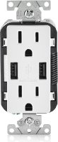 Leviton T5632-W Receptáculo Duplex y Cargador USB, Resistente a Interferencia, 15 Amperios, blanco