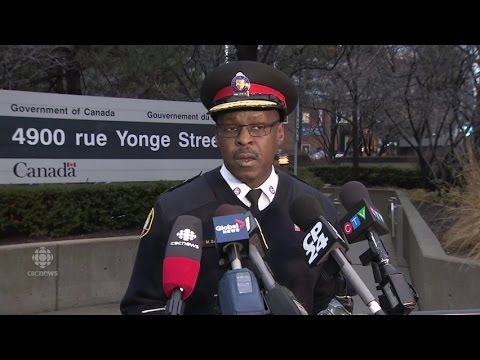 Toronto police chief Mark Saunders outside military recruitment centre on Monday night