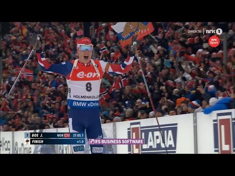 VM Oslo 2016: Johannes Thingnes Bø vs Martin Fourcade - finish for mass-start GOLD