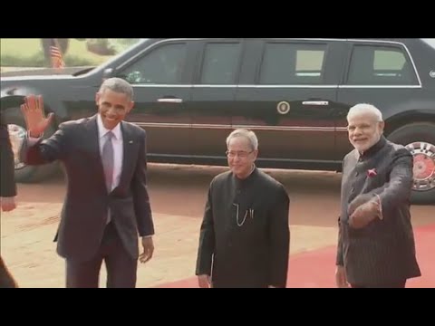 PM Narendra Modi with US President Barack Obama on Ceremonial Function at Rashtrapati Bhawan