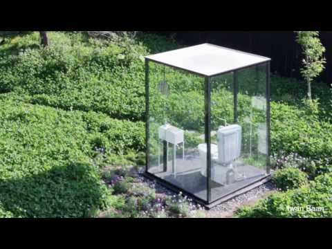 Public Restroom in Japanese Garden Comprised of  See-Through Glass Walls