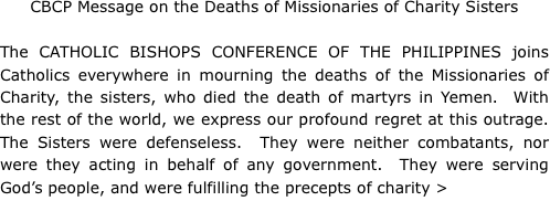 CBCP Message on the Deaths
