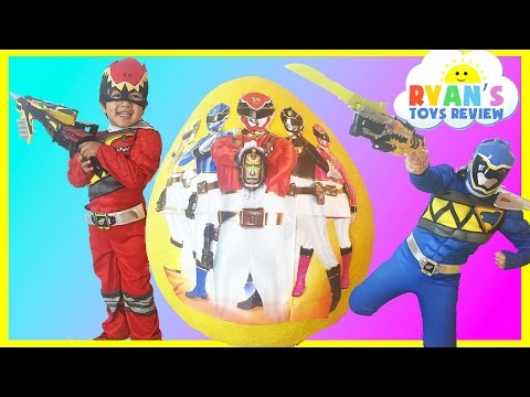 GIANT EGG SURPRISE OPENING POWER RANGER DINO CHARGE Kinder Egg Nickelodeon Toys Kids Video