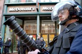 French riot policemen protect a McDonald's restaurant in downtown Strasbourg, eastern France.