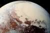 A colour image of Sputnik Planum, the region known as Pluto's 'heart', which is rich in nitrogen, carbon monoxide and ...